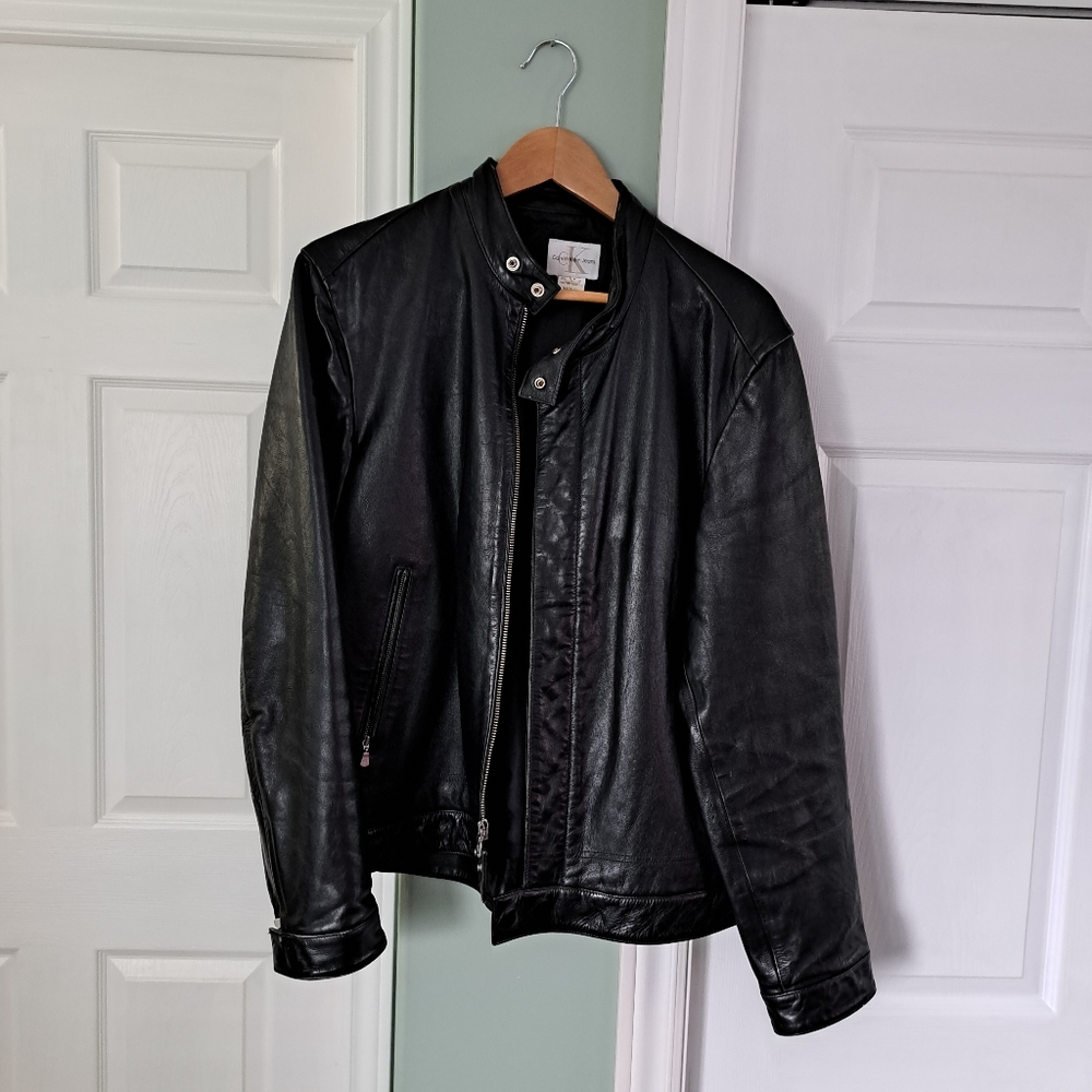 Calvin Klein Black Leather Bomber Jacket - Picture 11 of 14